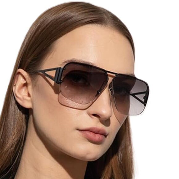Women's Aviator Style Sunglasses Black Brown - Picture 3 of 7